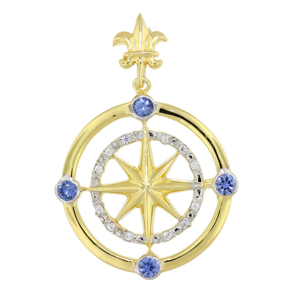 14KT Gold Diamond and Blue Sapphire Compass