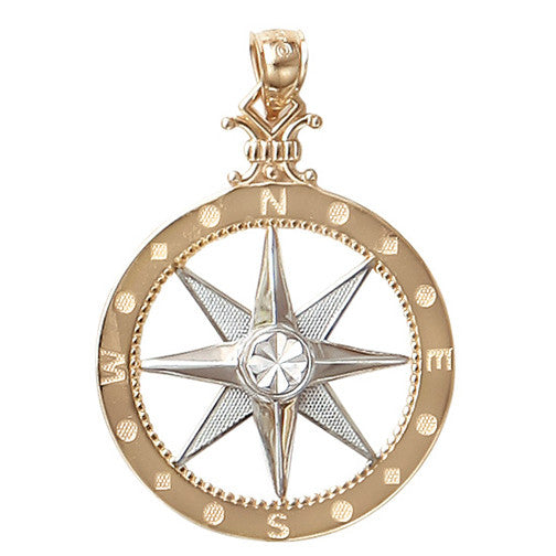 Large 14KT Yellow and White Gold Compass
