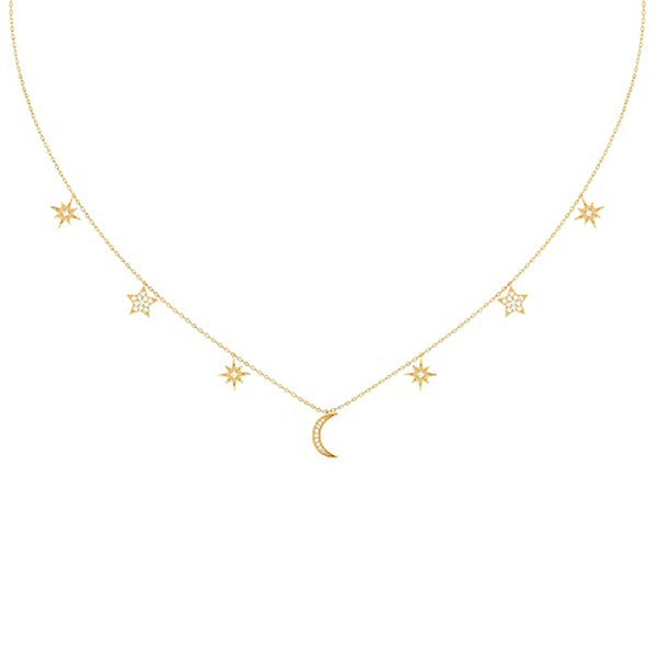 Moon and Star Necklace in 14Kt Gold