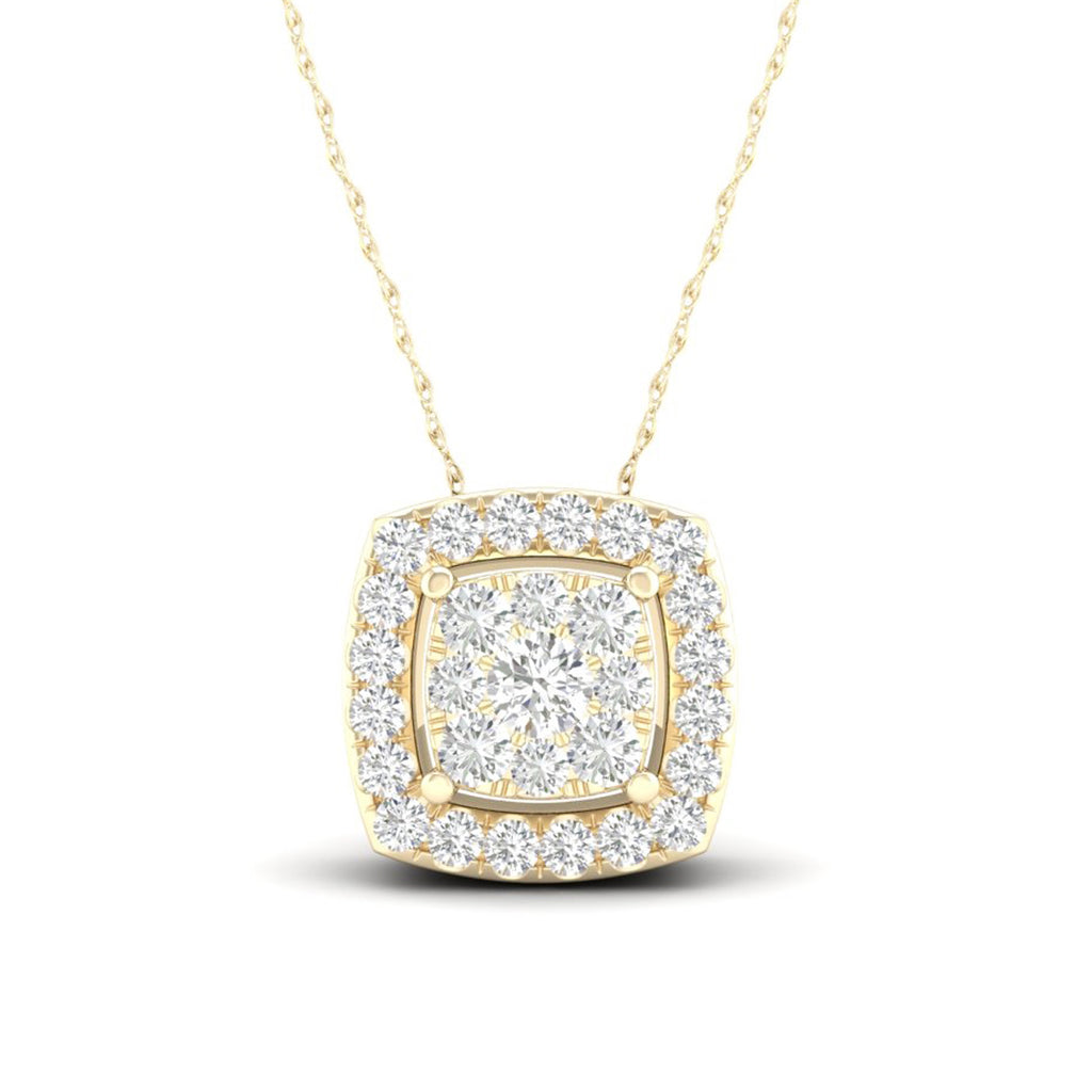 14kt Square-Shape Yellow Gold Halo Necklace