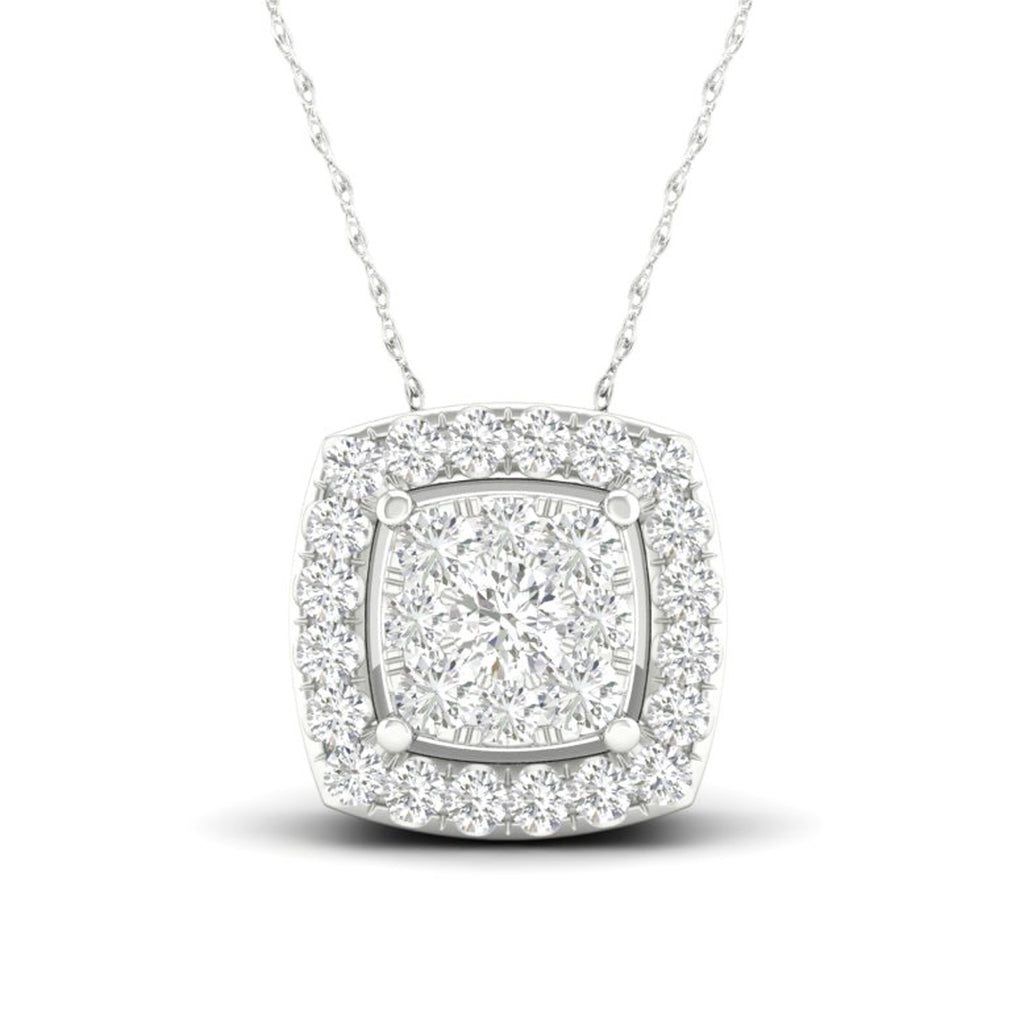 14kt Square-Shape White Gold Halo Necklace