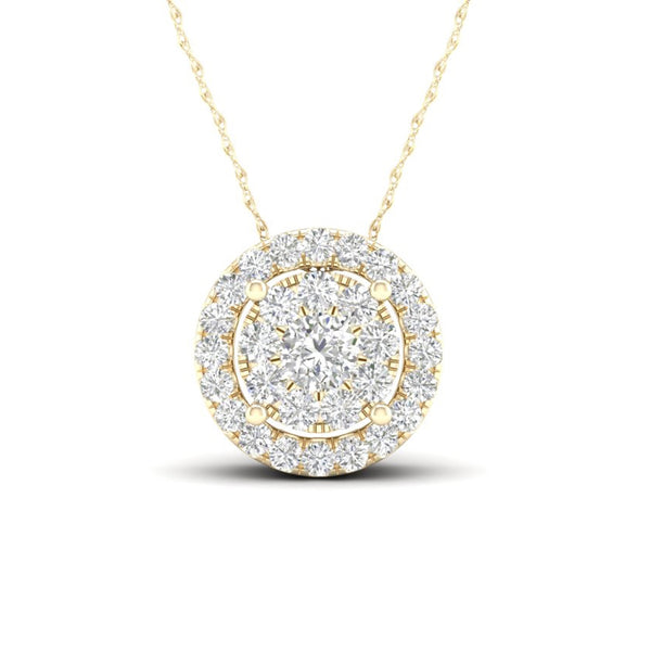 14kt Round-Shape Yellow Gold Halo Necklace