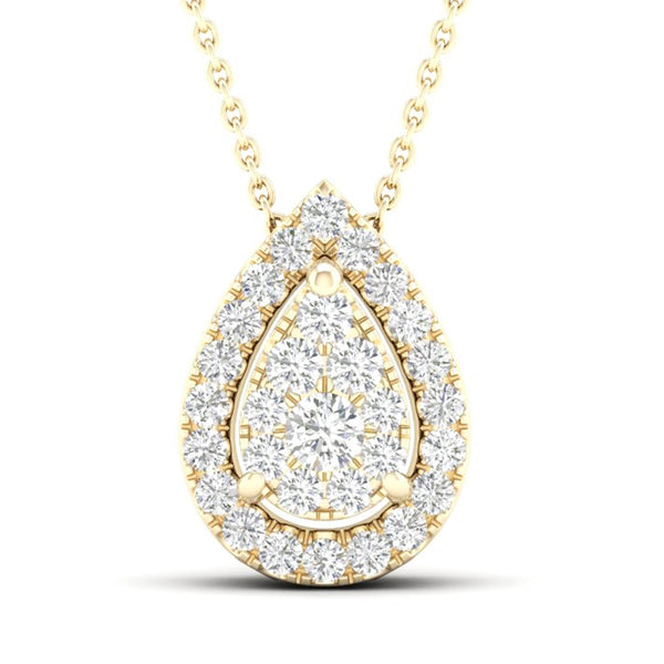 14kt Pear-Shape Yellow Gold Halo Necklace
