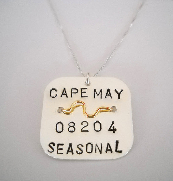 Beach Tag Pendant - Sterling Silver with 14K Gold Wire