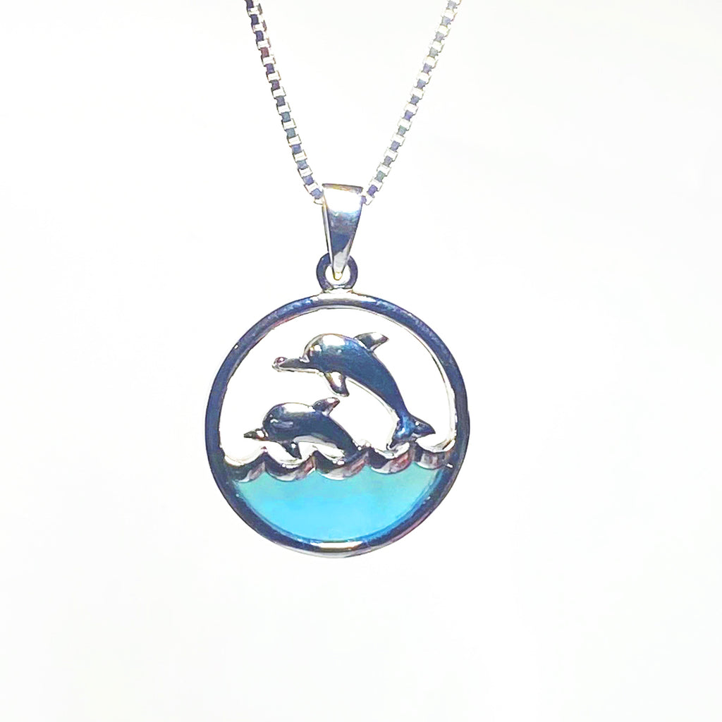 Dolphin and Wave Pendant and Necklace