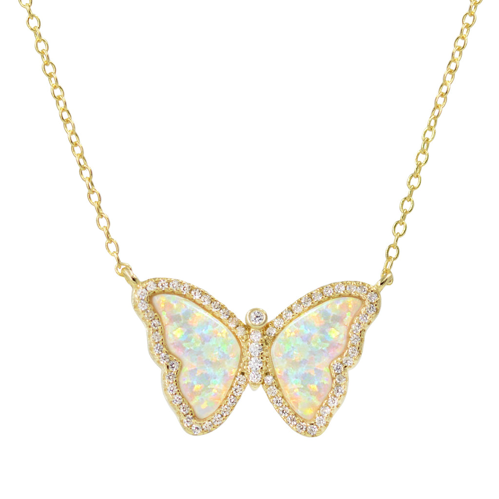 White Opal Butterfly in gold by Kamaria